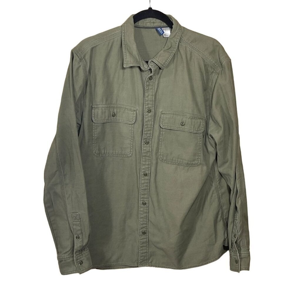 Divided Men's Button Front Shirt Long Sleeve Heavyweight Olive Green Size XL